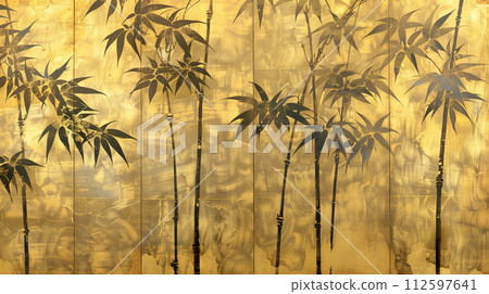 日本繪畫風格背景與竹子 日本繪畫風格背景與竹子 112597641