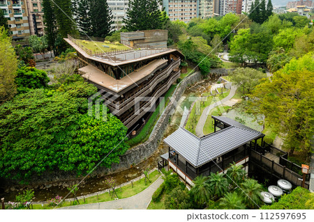 Aerial view of Taipei Public Library Beitou Branch in Taipei, Taiwan 112597695