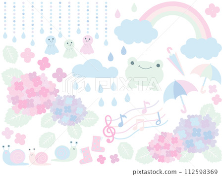 Rainy season illustration material pastel color single color flat Rainy season illustration material pastel color single color flat 112598369