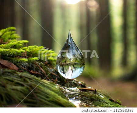 water falling on moss 112598382
