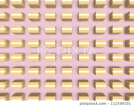 3D illustration of a distribution center with countless cardboard boxes lined up 112599101