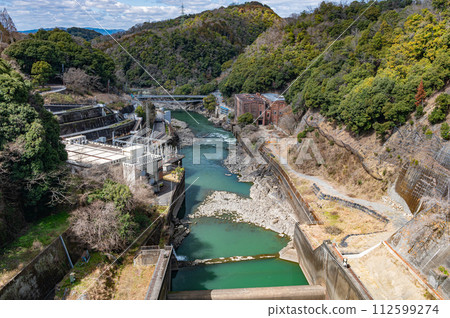 Uji River seen from the top of Amagase Dam and the former Ujigawa Electric Shizugawa Power Plant site, Uji City, Kyoto Prefecture Uji River seen from the top of Amagase Dam and the former Ujigawa Electric Shizugawa Power Plant site, Uji City, Kyoto Prefecture 112599274
