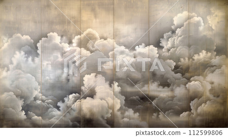 日本繪畫風格背景描繪雲彩 112599806