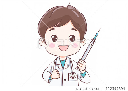 Smiling doctor with a syringe 112599894