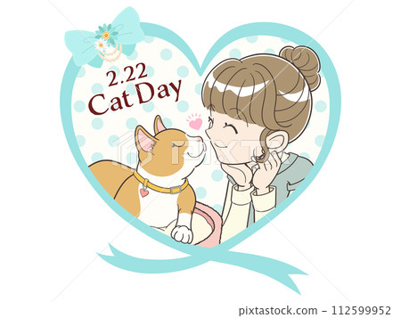 貓日框架可愛的貓和女主人 貓日框架可愛的貓和女主人 112599952