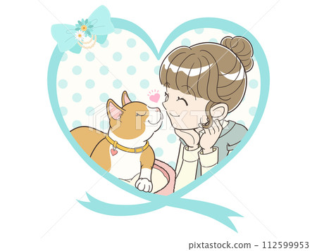 一隻可愛的貓和它的女主人的可愛心形框架[無文字] 112599953