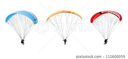 collection Bright colorful parachute on white background, isolated. 112600059