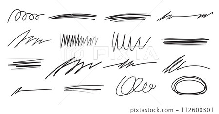 Line brush strokes marker scribble sketch underline. Hand drawn marker scribbles. 112600301