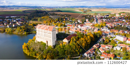 Scenic view of the medieval castle of Plumlov. City of Plumlov.  112600427