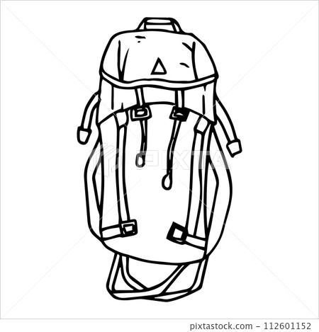 backpack for hiking. simple line drawing in doodle style. 112601152