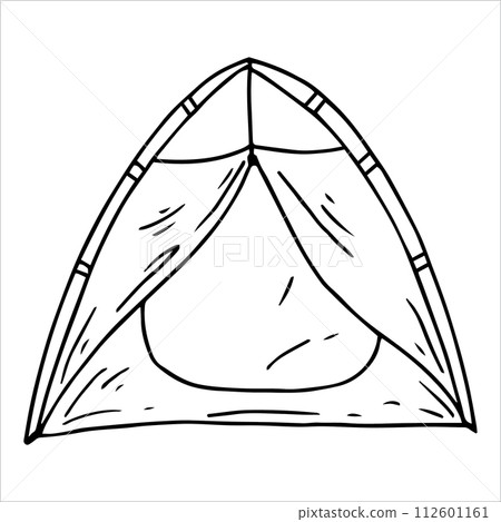 hiking tent. simple line drawing in doodle style. hiking tent. simple line drawing in doodle style. 112601161