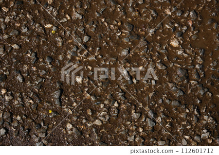 Wet and waterlogged asphalt ground 112601712