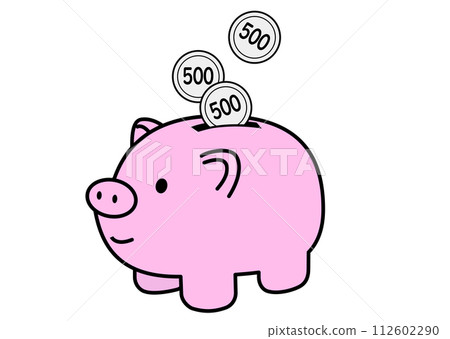 500日圓硬幣儲蓄-豬在存錢筒裡勤奮存錢的插圖 500日圓硬幣儲蓄-豬在存錢筒裡勤奮存錢的插圖 112602290