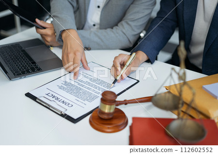 Businessman or Lawyer signing contract making a deal, classic business at office in the morning. 112602552