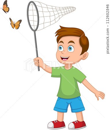 Little Boy catching butterflies with net Little Boy catching butterflies with net 112602846
