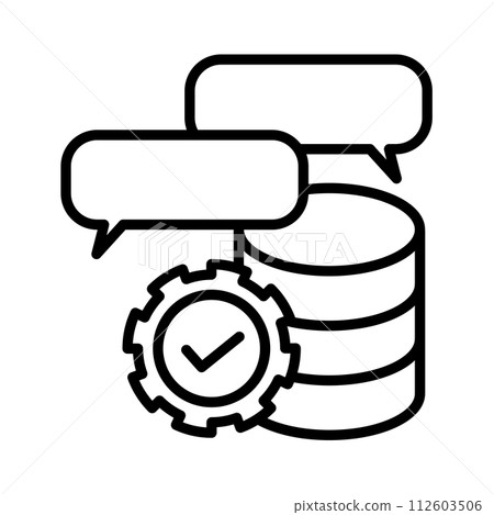 Chatbot image icon. Conversation data is accumulated. Gear is working properly. 112603506