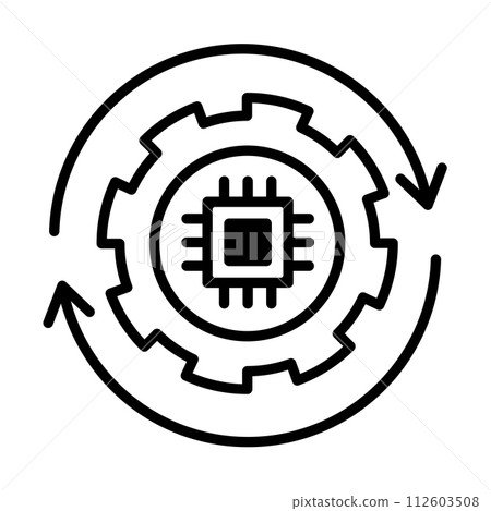 A gear icon that keeps moving with artificial intelligence. 112603508