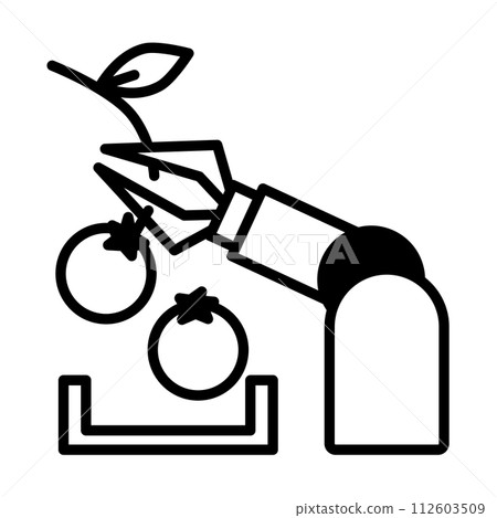 Automatic harvesting robot icon. Harvesting tomatoes. Automatic harvesting robot icon. Harvesting tomatoes. 112603509