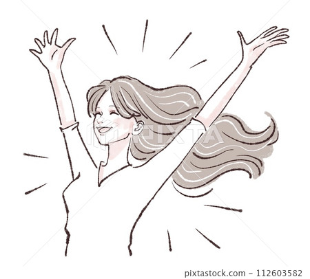 Overjoyed / Hooray / Banzai / Hooray / Glad / Happy / Fun / Jump / High tension / Rejoice / Joy / Happiness 112603582