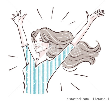 喜出望外/萬歲/萬歲/萬歲/高興/快樂/樂趣/跳躍/高度緊張/喜悅/歡樂/幸福 112603591