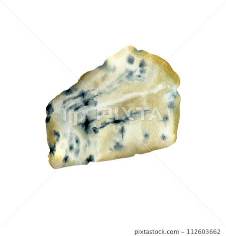 Slice of cheese isolated on transparent background. Hand drawn watercolor illustration. Art for design and creativity. 112603662