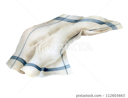 Kitchen towel watercolor illustration isot lated on transparenbackground. Hand drawn for design and creativity.  112603663