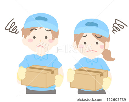 Illustration 2-3 of a delivery man and woman holding a cardboard box 112603789