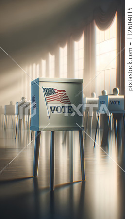 American Election Voting Scene with Ballot Boxes and Flags American Election Voting Scene with Ballot Boxes and Flags 112604015