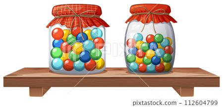 Colorful Candies in Glass Jars 112604799