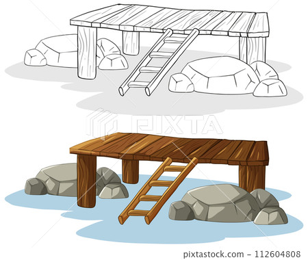 Wooden Dock Over Tranquil Waters 112604808