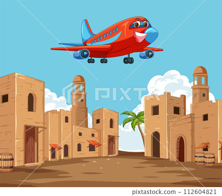 Happy Airplane Over Desert Town Happy Airplane Over Desert Town 112604821