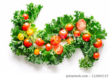 Arugula lettuce and tomatoes isolated on white background. Fresh green salad leaves from garden 112605137