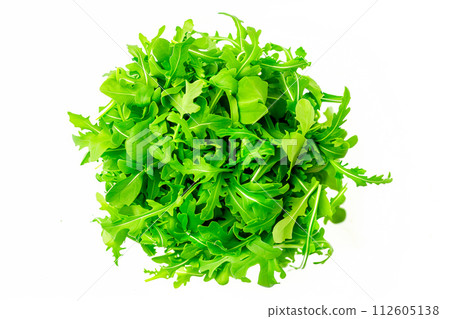 Arugula lettuce isolated on white background. Fresh green salad leaves from garden 112605138