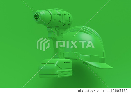 Flying view of monochrome construction tools for repair on multicolor background 112605181