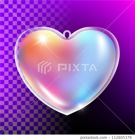 Transparent glass holographic heart. Realistic plastic gradient shape 112605376