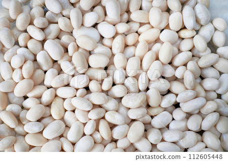 Fresh beans on table background, ready for cooking 112605448