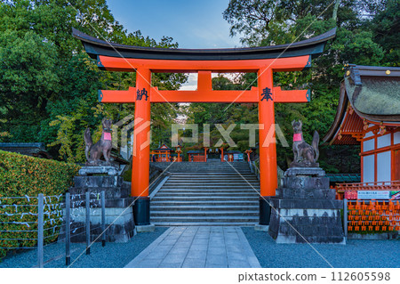 The approach to Fushimi Inari Shrine in Kyoto in the early morning The approach to Fushimi Inari Shrine in Kyoto in the early morning 112605598