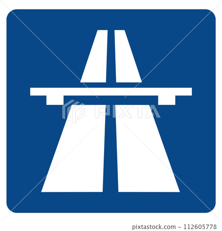 Traffic sign freeway icon. Road sign. Autobahn Bundesautobahn BAB symbol. Motorway logo. flat style. 112605778