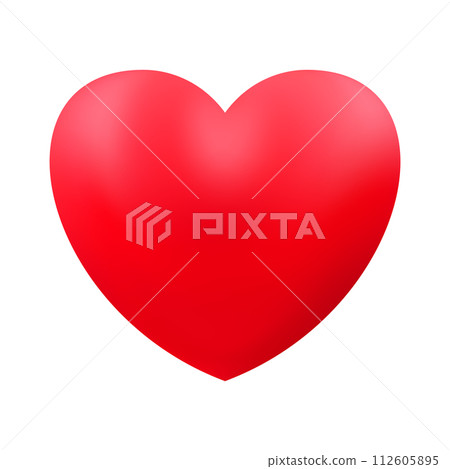 Red realistic heart icon on white background. 3d vector illustration. 112605895
