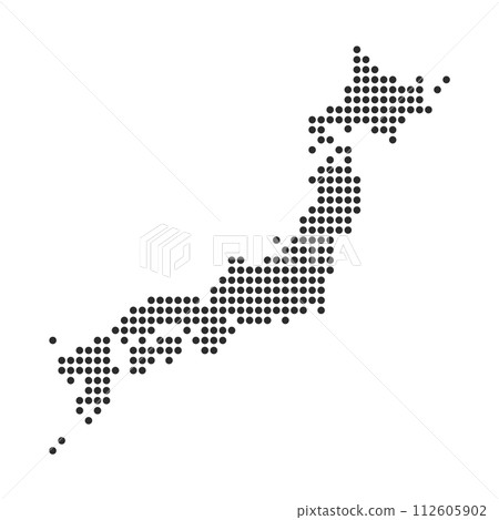 以黑色圓圈製作的簡單日本地圖 — 日本列島的輪廓圖 112605902