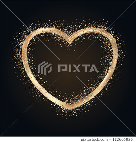 Gold heart shape frame. Luxurious expensive jewelry. Gold heart shape frame. Luxurious expensive jewelry. 112605926