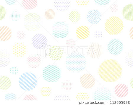 Hand-drawn style colorful dots and stripes circle pattern background 112605928