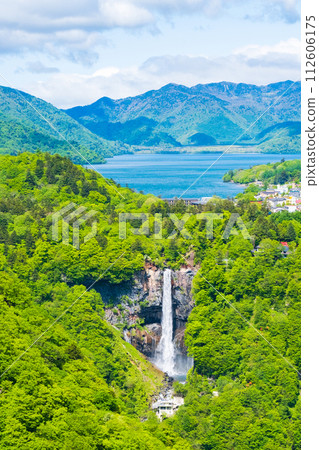 Lake Chuzenji and Kegon Falls seen from the Akechidaira Observation Deck Lake Chuzenji and Kegon Falls seen from the Akechidaira Observation Deck 112606175