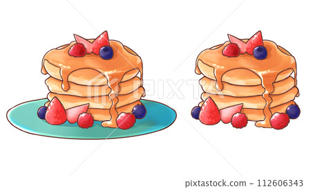 Illustration of pancakes with fruit on top Illustration of pancakes with fruit on top 112606343