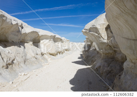 Jylshy canyon view, Mangystau region, Kazakhstan. Chalk reserve 112606382