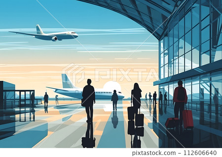 Silhouettes of passengers in airport terminal, travel and transportation concept 112606640