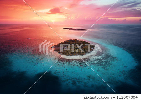 Tropical atoll island in ocean Tropical atoll island in ocean 112607004