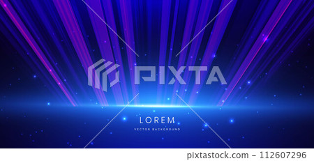 Abstract technology futuristic glowing lines neon blue light ray on dark blue background with lighting square effect. 112607296