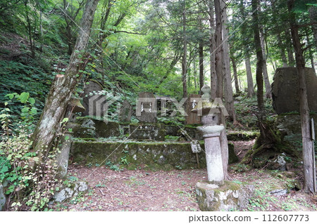 Suzaka City, Top 100 Japanese Waterfalls, Stone monuments and stone shrines near Yonago Fudoson Okunoin, August 31, 2023 112607773