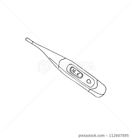 Hand-drawn thermometer sketch. Clinical thermometer fever measurement. isolated vector illustration. 112607895
